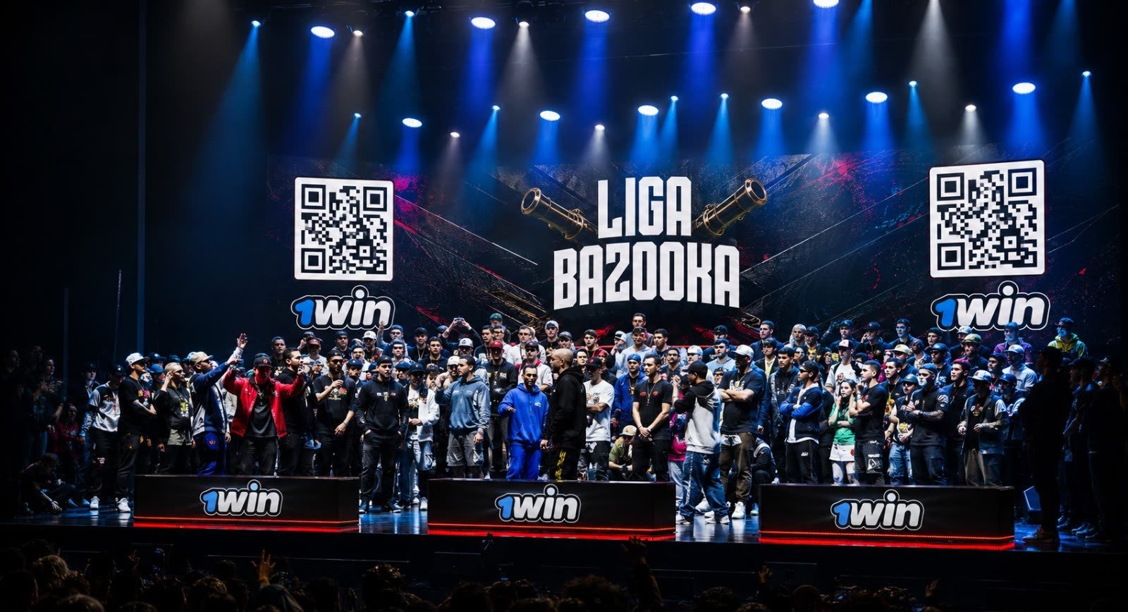 QR de 1Win en las pantallas del escenario