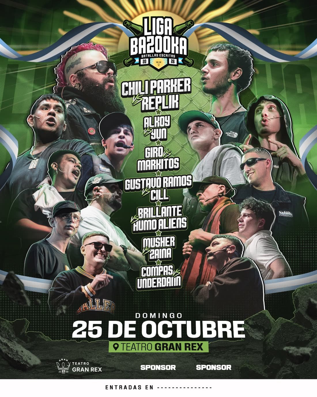 Flyer oficial de Liga Bazooka en el Teatro Gran Rex, domingo 25 de octubre